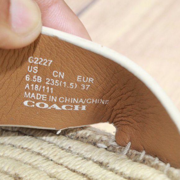 Coach White Leather Ankle Strap Platform Jute Wedge Sandals Size 6.5 B - Picture 9 of 11